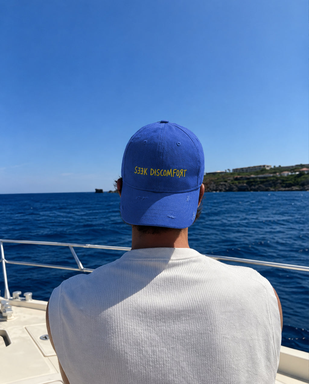 Seek Discomfort // Blue Distressed Cotton Cap